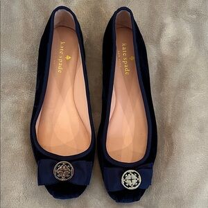 Kate Spade Dark Blue Velvet Flats with Bow
